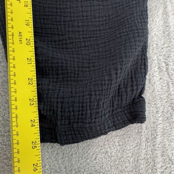 Magaschino Pants M Black Textured Organic Cotton Pockets Elastic Hem Cropped Tie - Picture 10 of 14